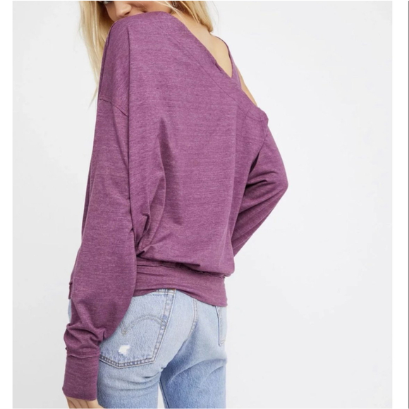 WE THE FREE Off Shoulder Plum Purple Pullover Shirt - Picture 2 of 7